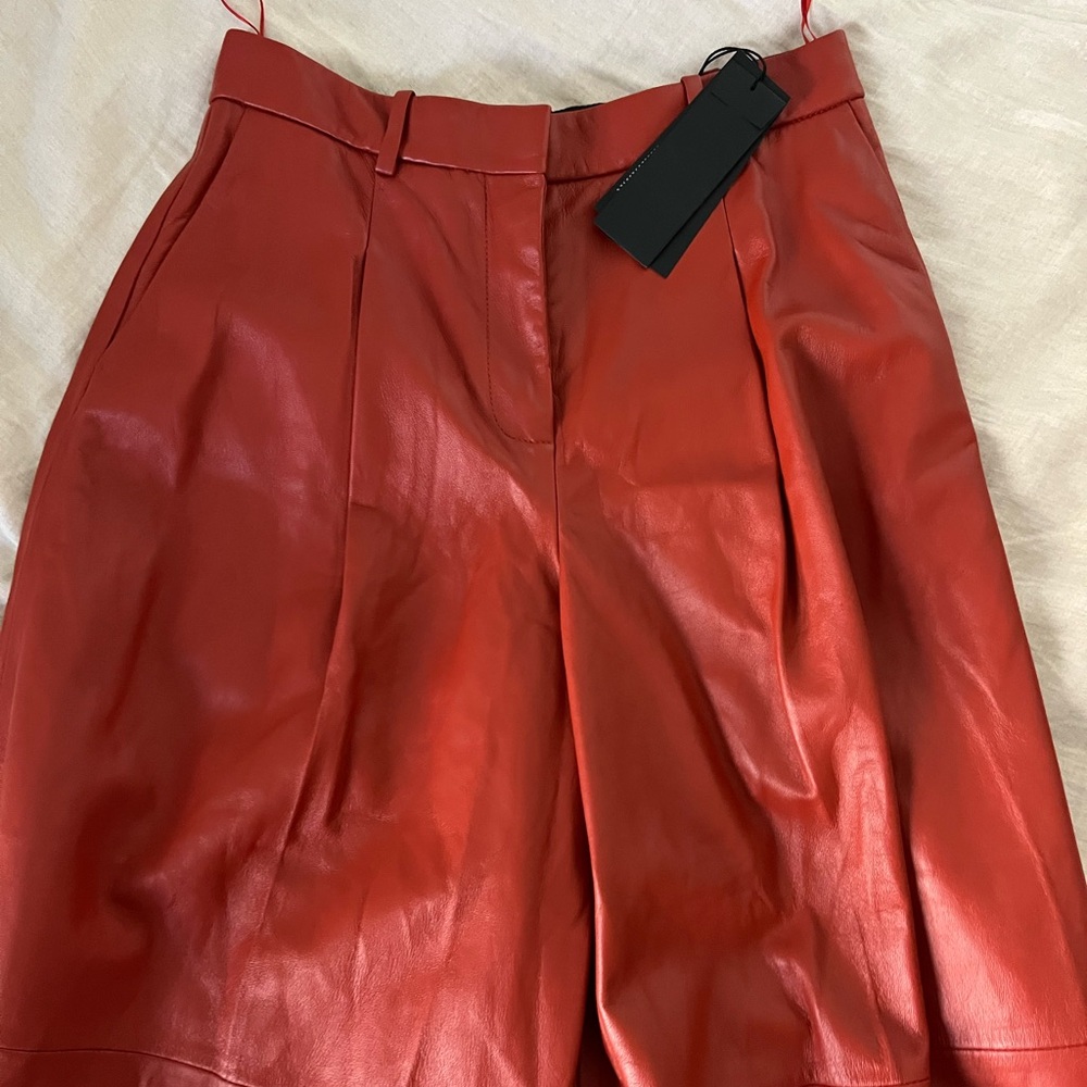 Joseph Vibrant Red Leather Women's Bermudas